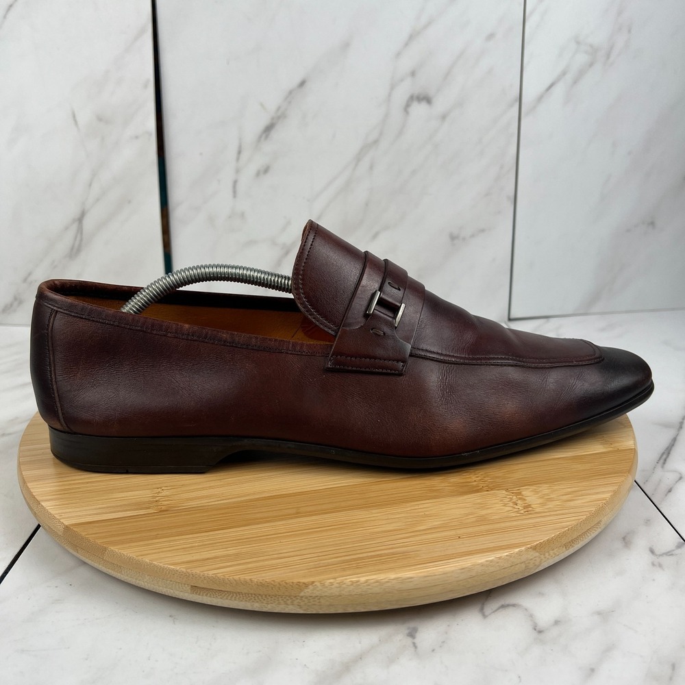 Magnanni Mens Size 12 M Brown Leather Moccasin Stitch Strap Loafers Dress Shoes